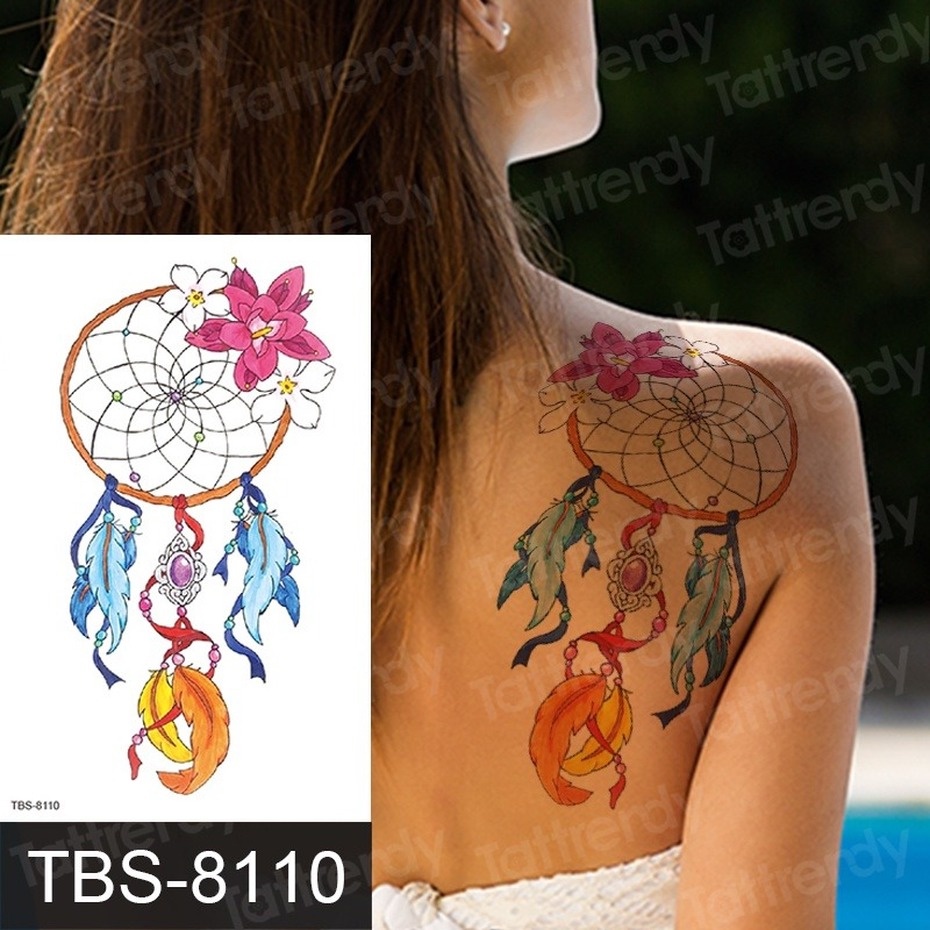 Hình Xăm Dán Cánh Tay/ Vai/ Vai/ Cổ Tay Hình Dreamcatcher Chống Nước Cho Nữ