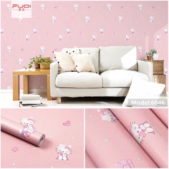 Giấy dán tường kitty hồng 10mx45cm