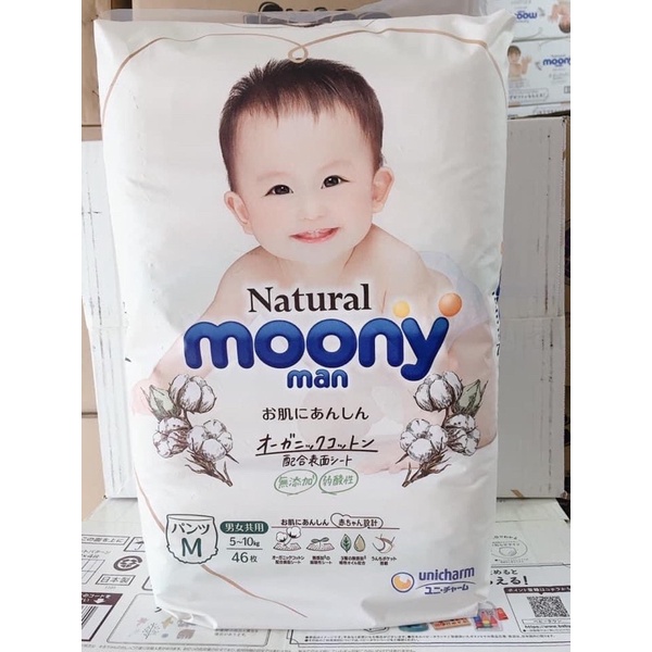 Combo 2 bich Bỉm dán/ quần Moony Natural đủ size NB63 S58 M46 L36 XL32