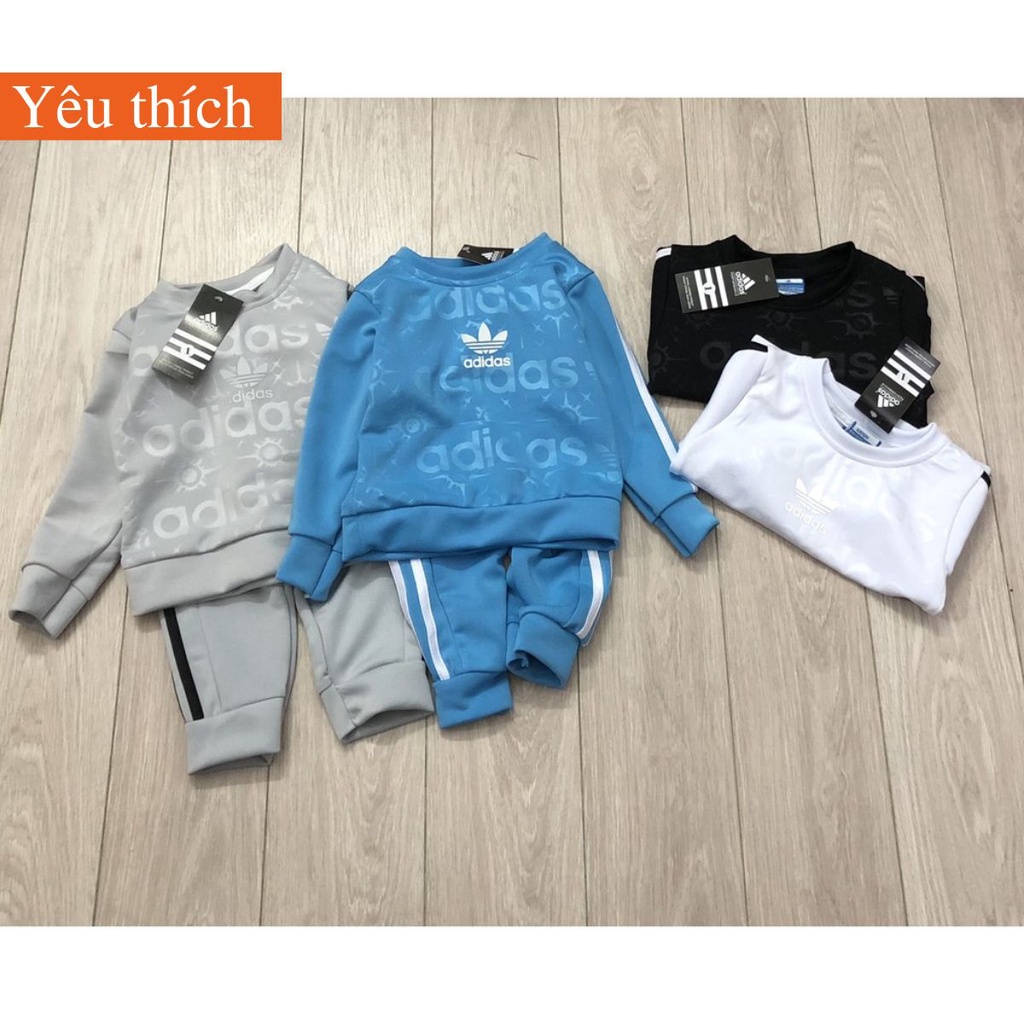 Bộ nỉ thể thao, bộ nỉ Adidas cho bé trai họa tiết chìm vải đẹp cao cấp cho bé 10-22kg