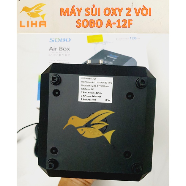 Máy Sủi Oxy Tích Điện 2 Vòi Sobo A-12G  - Máy Sủi Oxy Siêu Êm Tích Điện Cho Bể Cá
