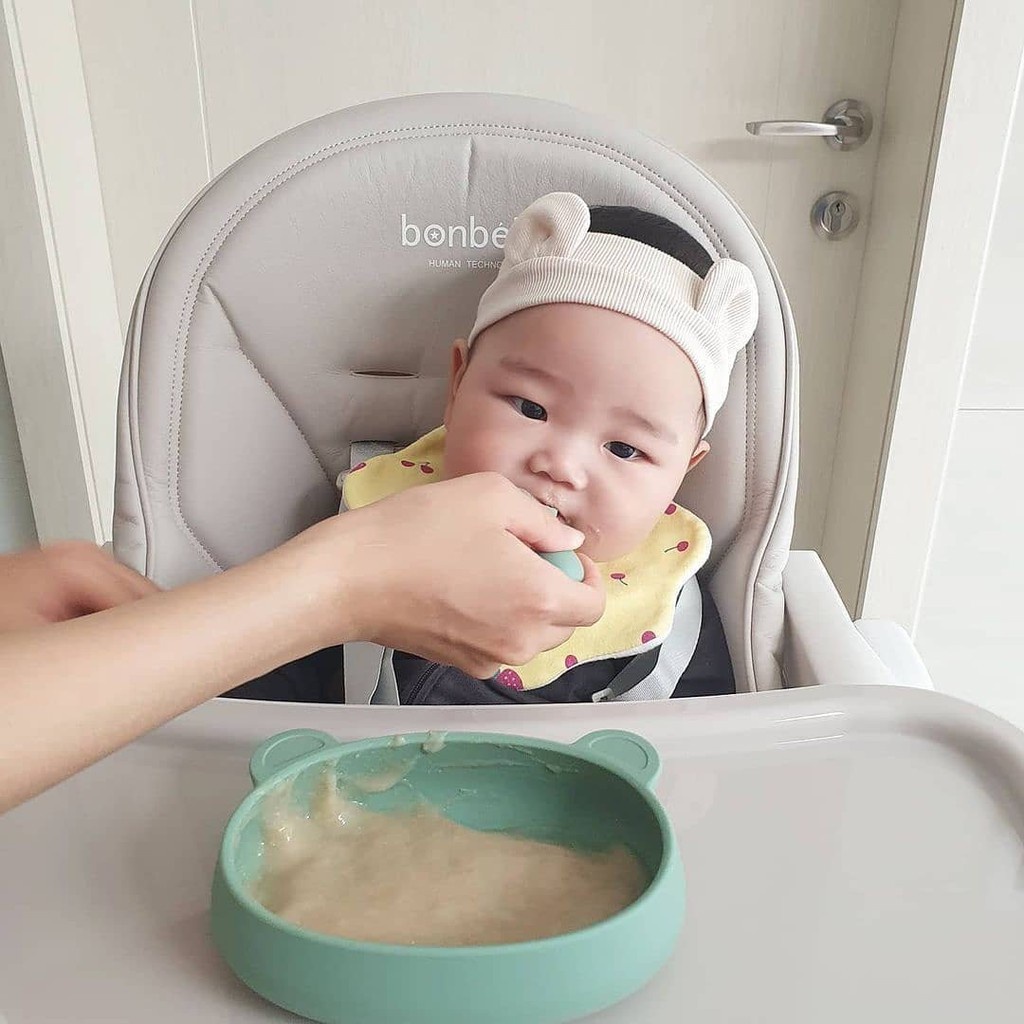 Đĩa ăn dặm cho bé hình gấu Silicon cao cấp an toàn cho bé FOOD PLATE Bluemama chính hãng Hàn Quốc
