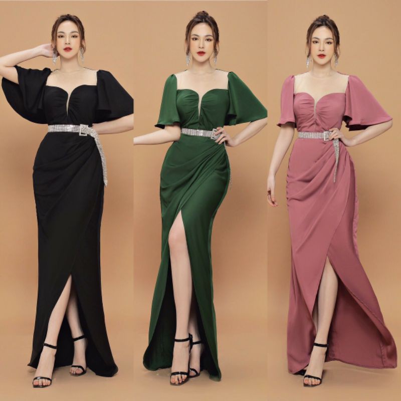Đầm dạ hội tay cánh tiên cao cấp (đầm dự tiệc cao cấp) tặng hoa tai thời trang