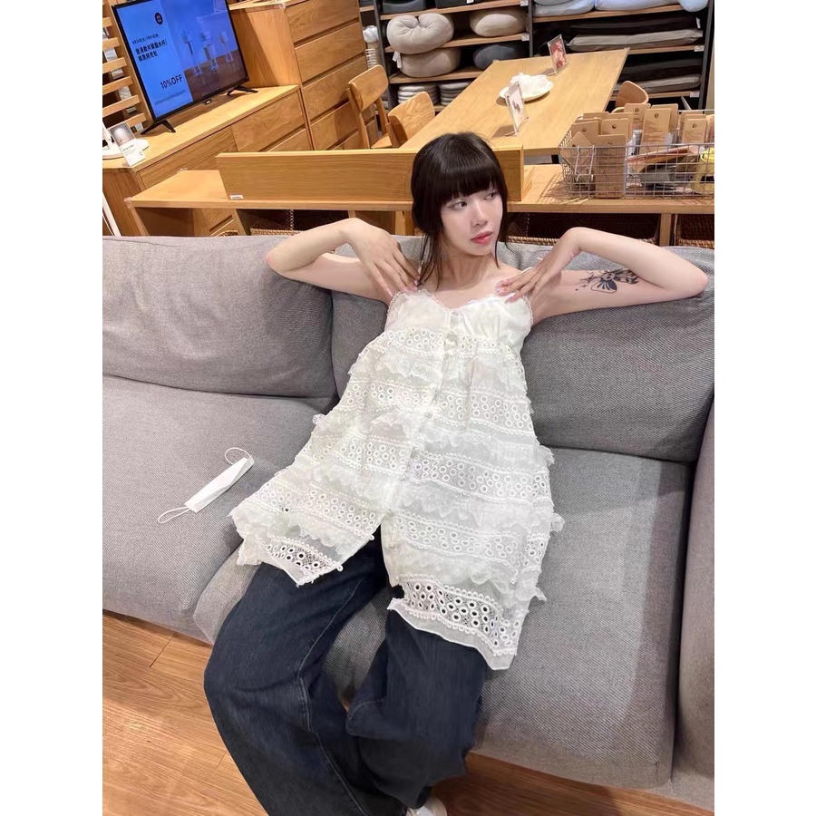 Đầm Yếm Phối Ren Màu Trắng Thời Trang Mùa Hè Xinh Xắn Cho Nữ