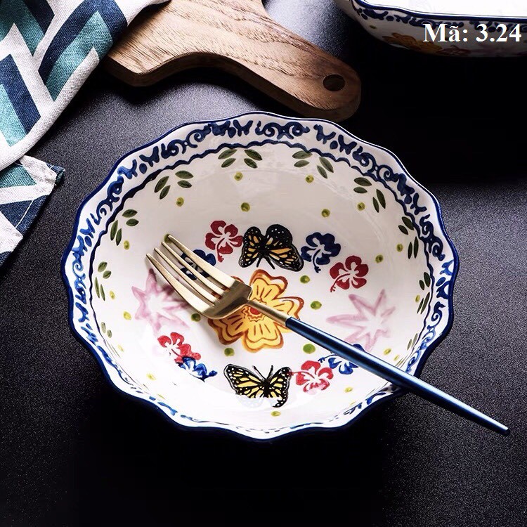 Bộ sưu tập bát đĩa sứ họa tiết hoa xanh, bát sứ cao cấp, đĩa sứ decor, khay nướng, phụ kiện bàn ăn:3.7.14