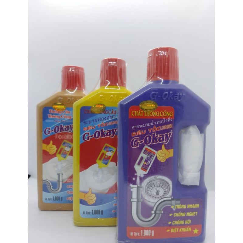 Dung dịch thông cầu, thông cống cực manh G-OKAY 1000g siêu đậm đặc giải quyết tắc nghẽn nhanh chóng cho nhà cửa
