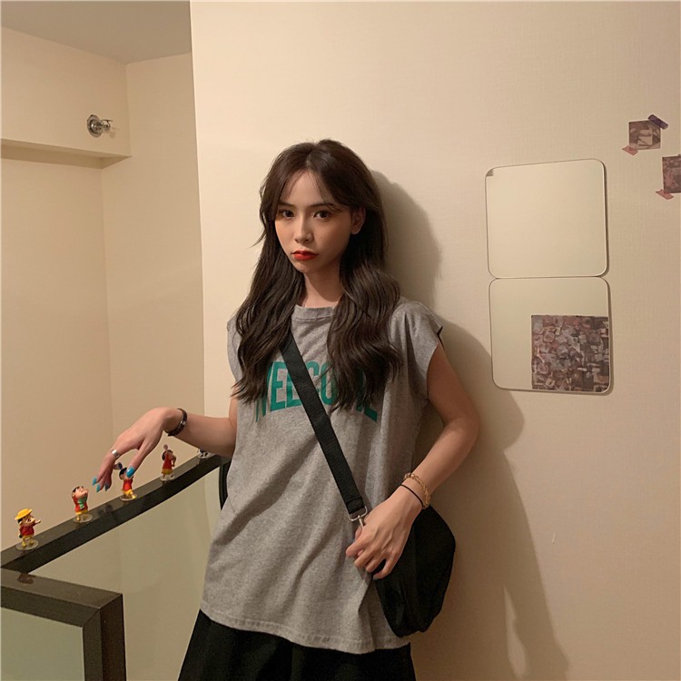 Áo Thun Nữ Không Tay Dáng Rộng Phong Cách Hàn Quốc