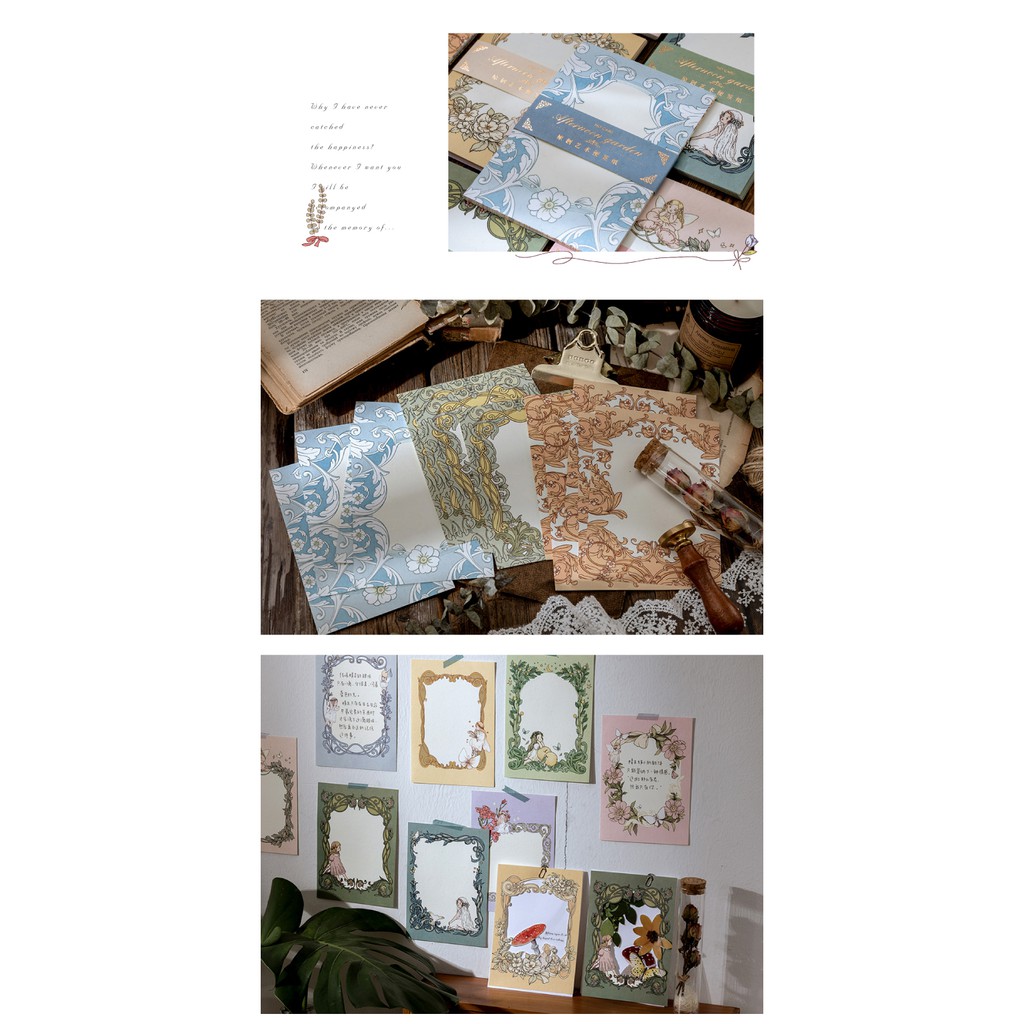 Giấy note vintage 100 tờ giấy nhớ ghi chú dễ thương trang trí sổ planner làm bullet journal dụng cụ dán Afternoon Garden