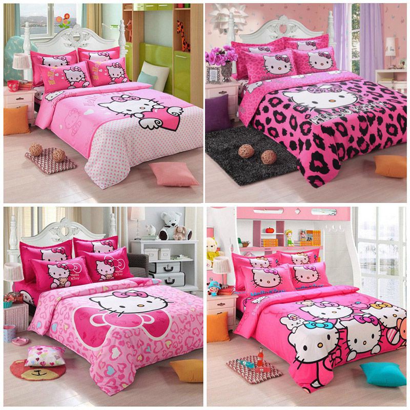Bộ Chăn Ga Và Vỏ Gối 4 Sản Phẩm 3 Trong 1 Hình Hello Kitty