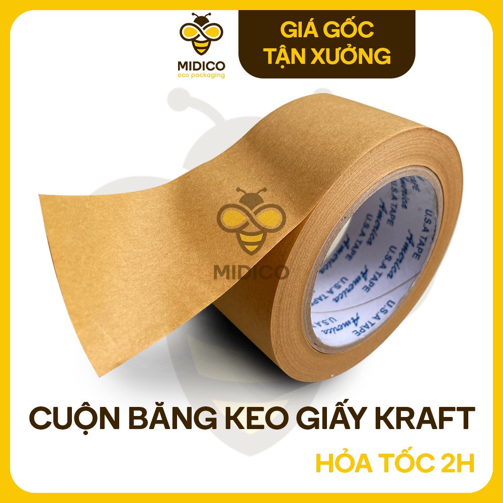 Băng keo giấy kraft vàng nâu 45mm*35m | Băng keo thân thiện với môi trường