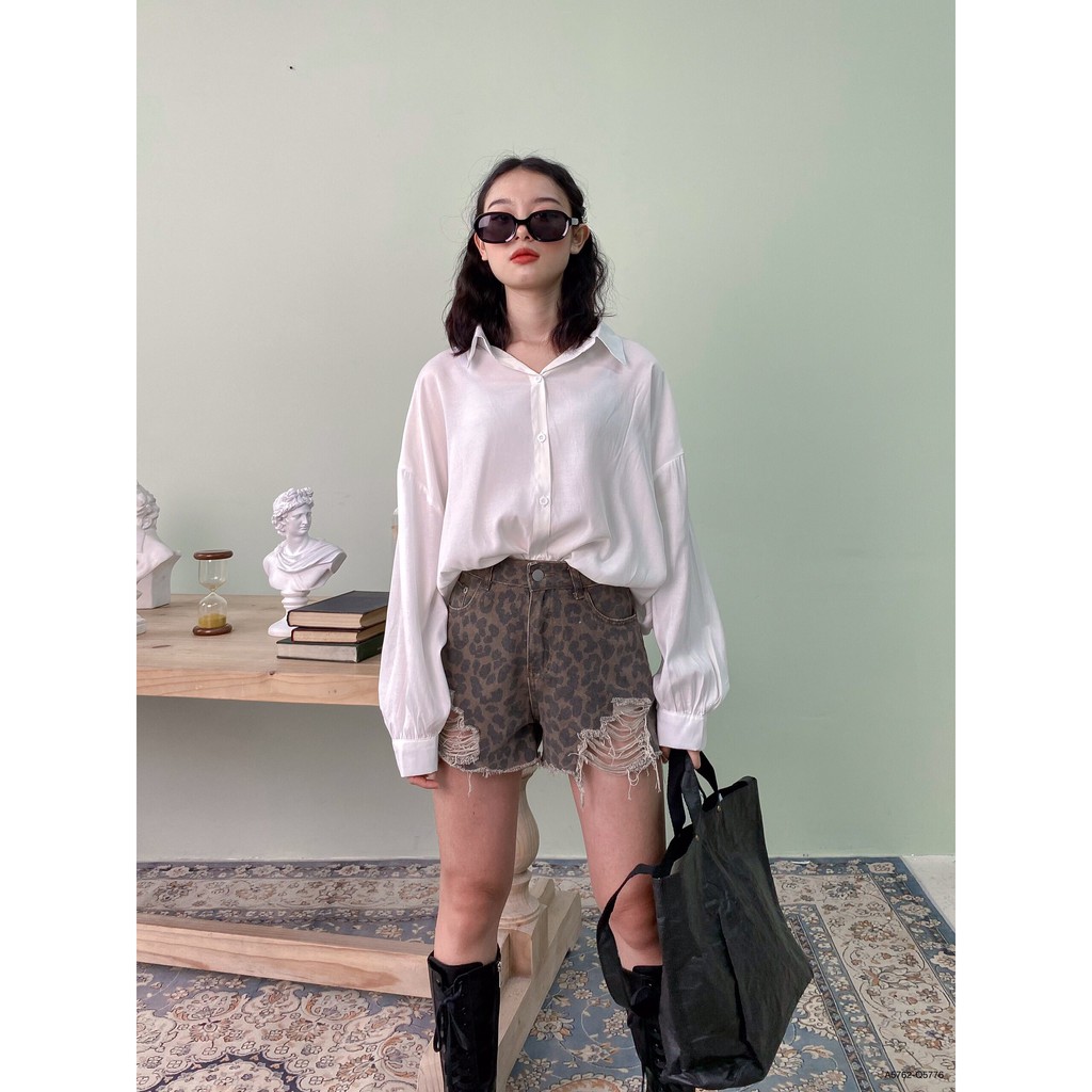 Quần short nữ, quần short da báo rách 5776