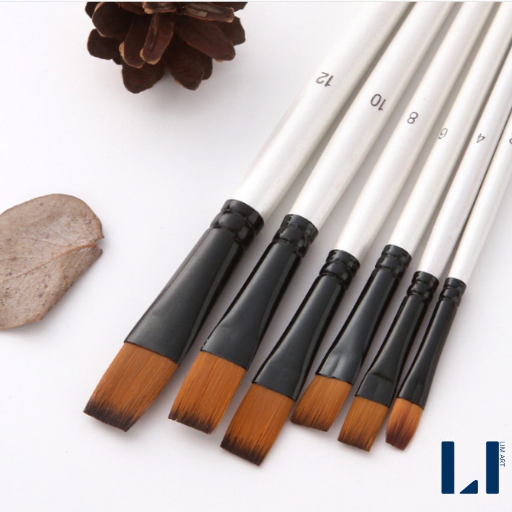 Bộ 6 cọ vẽ gỗ lông mềm cao cấp màu trắng ngọc trai LIM Art
