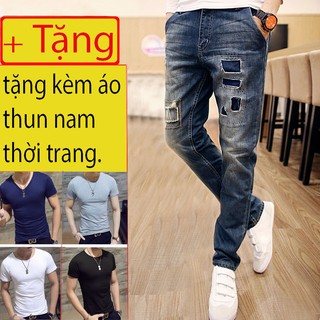 Quần Jean Rách Phong Cách Bụi Bặm tặng áo