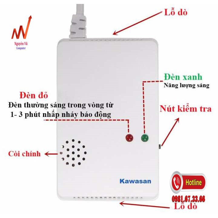 Báo Gas xì độc lập, báo động theo nồng độ Gas rò rỉ dạng cắm vào ổ cắm có dây Kawa GL10