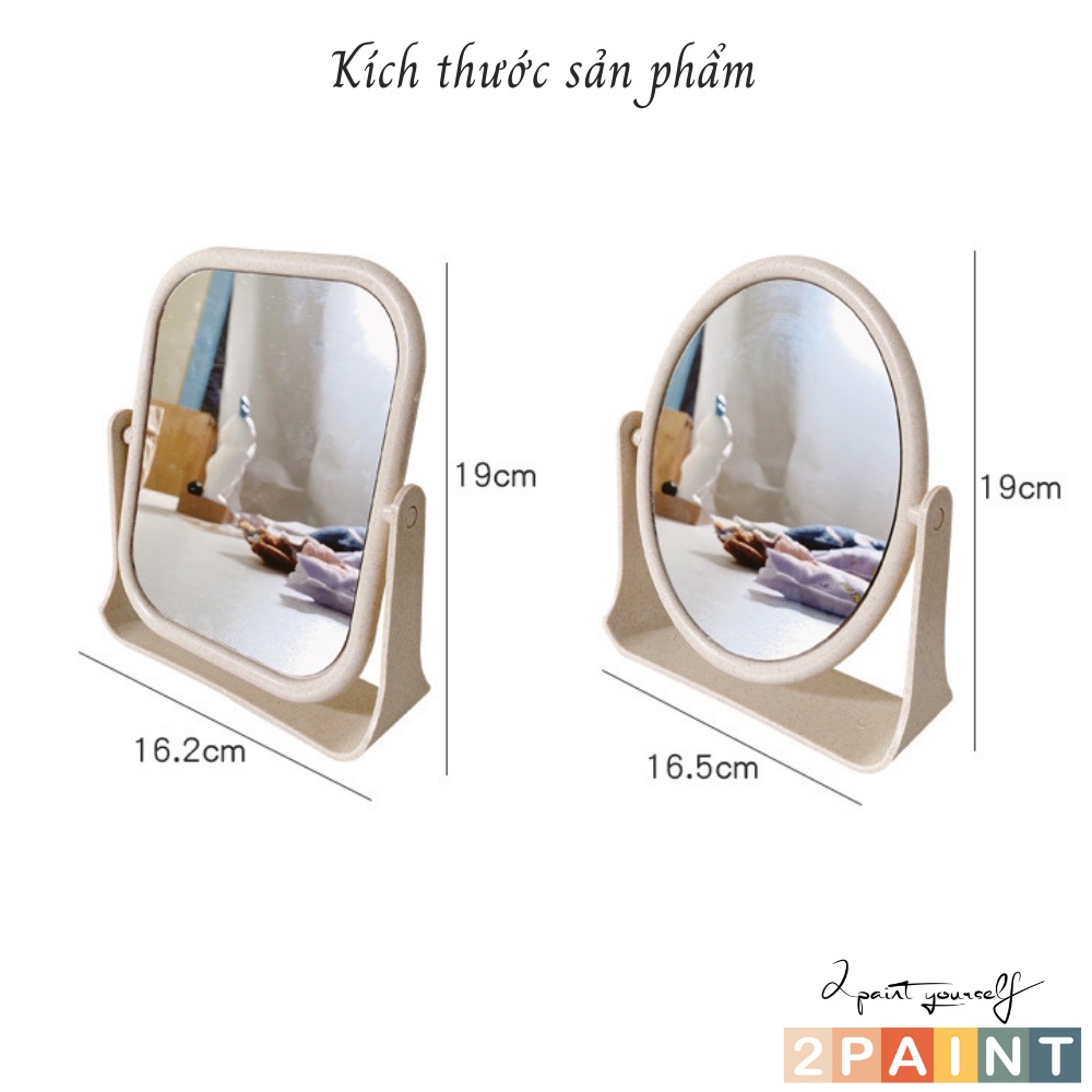 Gương để bàn trang điểm 2 mặt gương, xoay 360 độ Decor bàn học 2paint