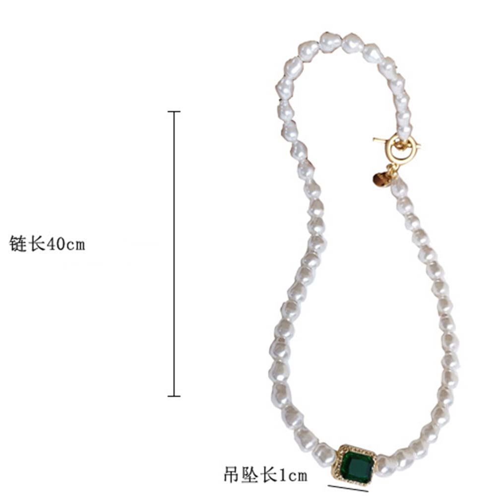 Vòng cổ Choker dây xích mặt thủy tinh xanh lá cây thanh lịch ngọt ngào thời trang cho nữ