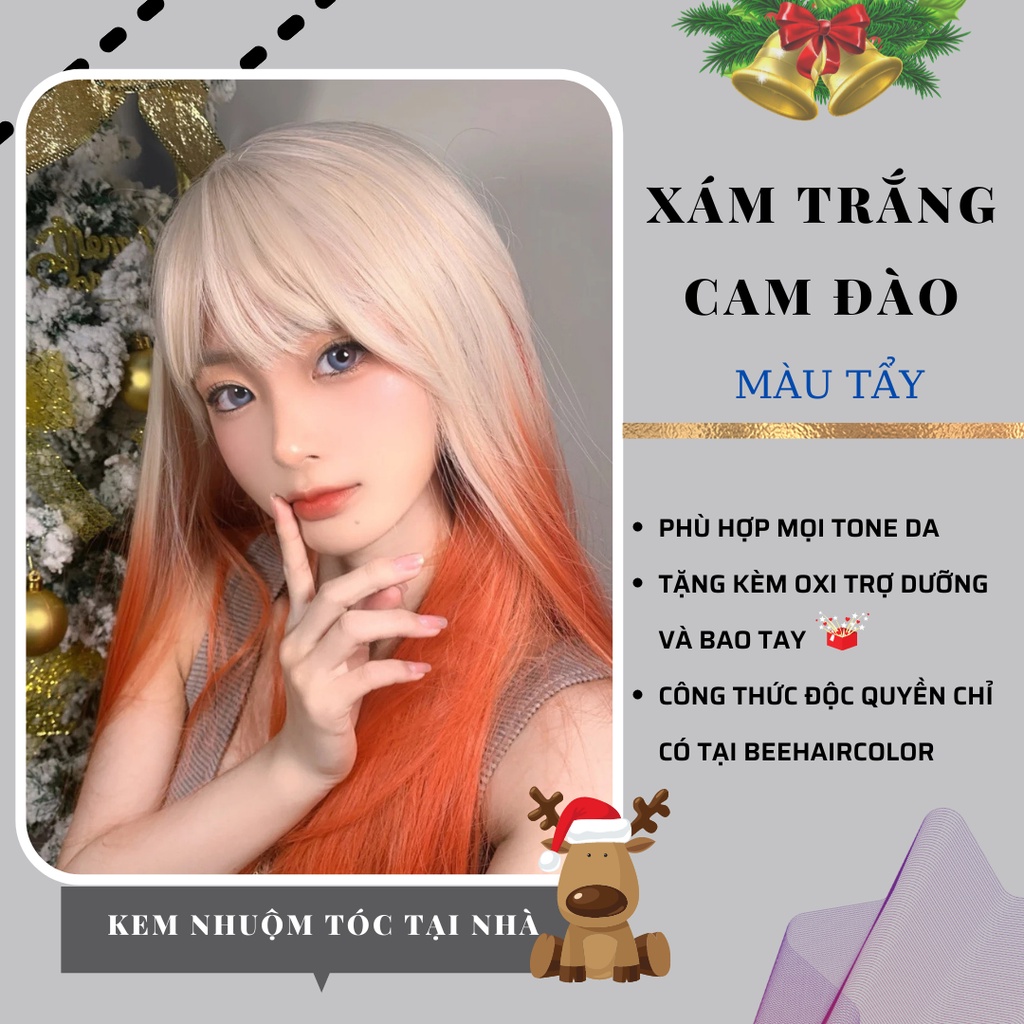 thuốc nhuộm tóc màu Xám Trắng Cam Đào [ kèm trợ dưỡng + bao tay ]