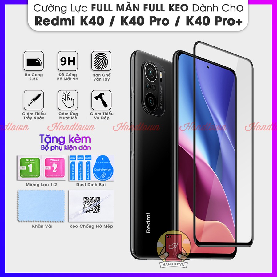 Kính Cường Lực Xiaomi Redmi K40 K30 K30i K20 9 9a 9c 9t 8 8a Plus Pro Note 7 Note 8 Note 9 Pro 4G 5G Full Màn Full Keo