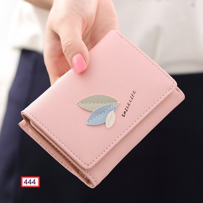 Ví ngắn nữ mini cầm tay gập ba da pU nhiều ngăn