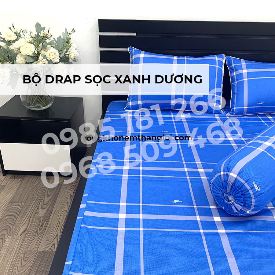 [Ảnh Thật] Sọc Xanh Dương - Bộ Drap Cotton 4 món Thắng Lợi Chính Hãng