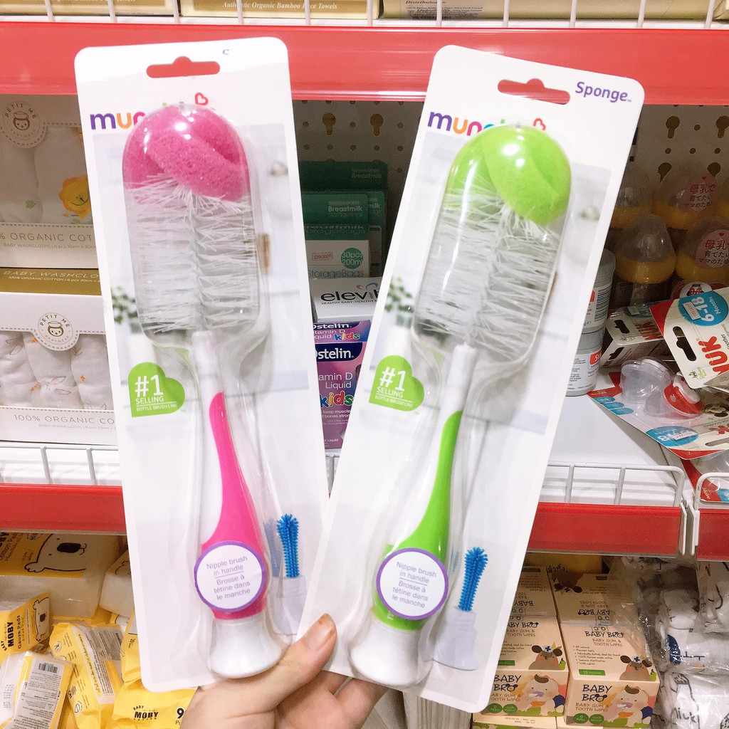 Cây cọ bình sữa kèm cọ đầu ti Munchkin chính hãng cho bé