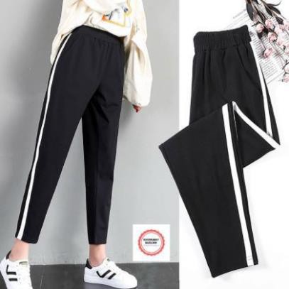 Quần nữ Thể thao cá tính jogger phối sọc trắng siêu xinh Chất vải Mì Hàn màu đen Mặc thể dục tập gym ở nhà  Đi Học ་ ྇