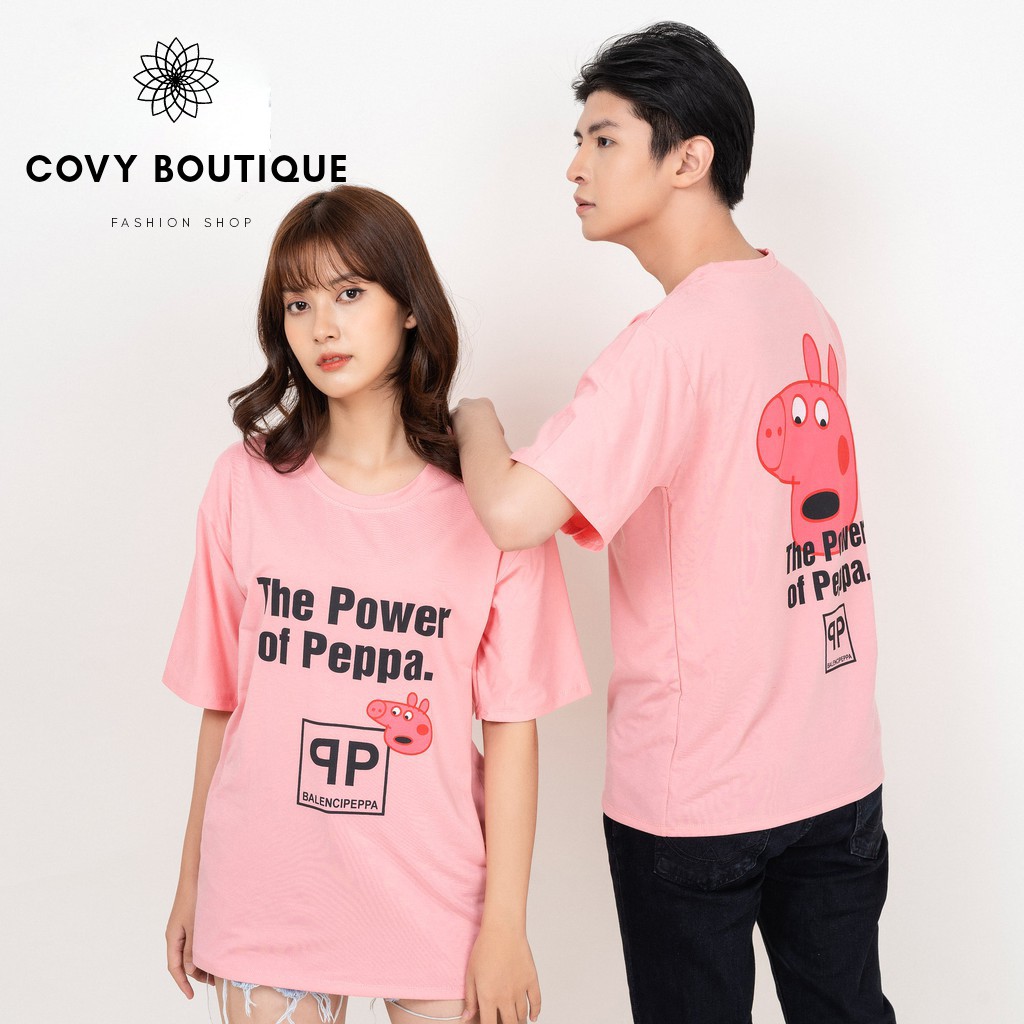Áo thun tay lỡ Unisex form rộng - Hình HEO PEPPA màu hồng - Vải đẹp