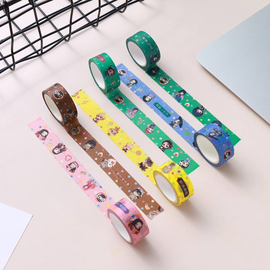 Băng keo dán học tập washi tape hình cute dễ thương Anime Demon Slayer Kimetsu No Yaiba Kamado Tanjirou Nezuko Agatsuma Zenitsu Cute Paper Masking Washi Tape Set Japanese Stationery Scrapbooking Supplies kids boy girl gift