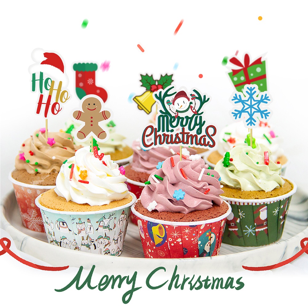 Phụ kiện trang trí Giáng sinh, bánh kem sinh nhật, bánh cup cake, decor cây thông noel