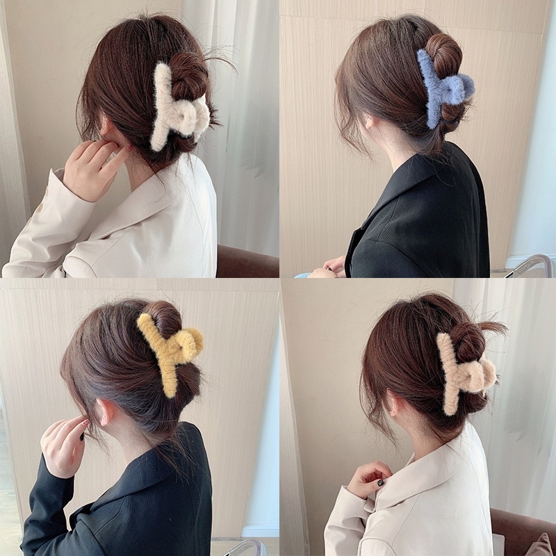 Kẹp tóc nhựa bọc lông size lớn 11.5cm kẹp tóc sau đầu nữ tính