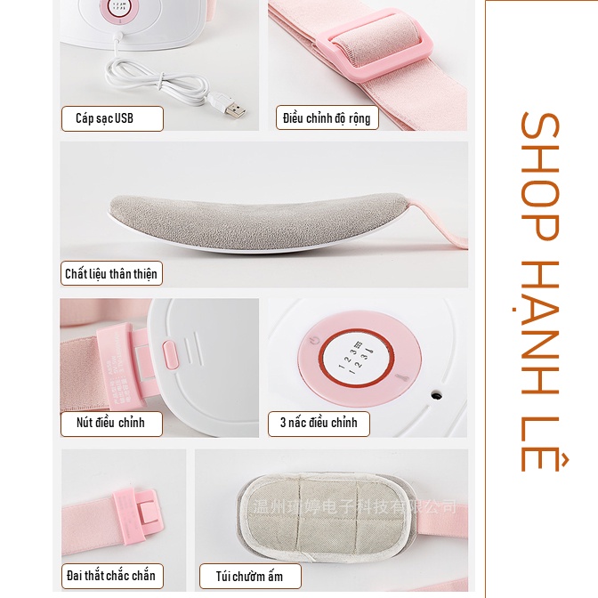 Máy massage bụng tích hợp chườm nóng kèm đai đeo giúp lưu thông khí huyết, giảm đau bụng kinh, làm ấm vùng
