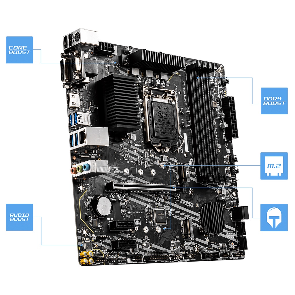 Mainboard MSI B460M PROVDH WIFI (Intel B460, Socket 1200, mATX, 4 khe RAM DDR4)