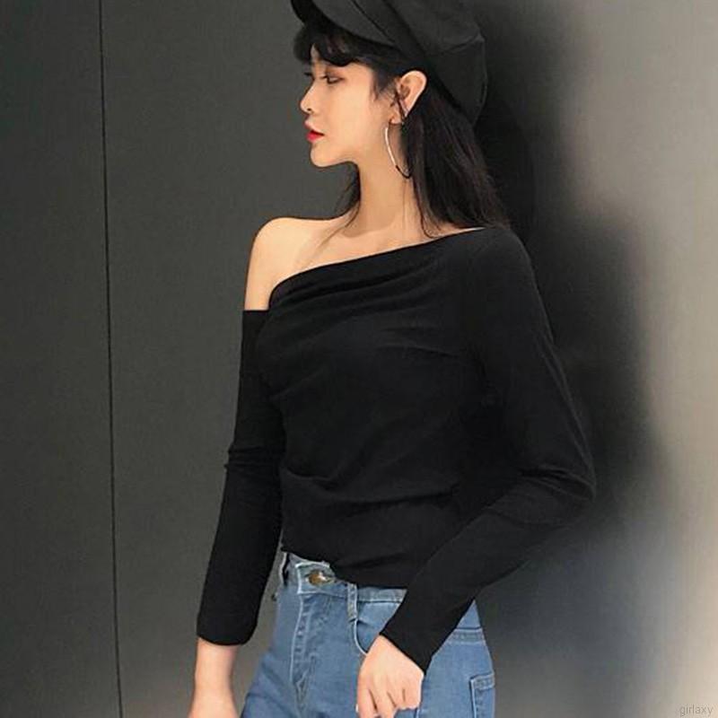 Áo Thun Nữ Tay Dài Lệch Vai Phong Cách Hàn Quốc