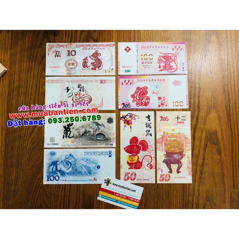 Set 4 tờ Tiền Lì Xì Hình Chuột Macao 100 50 10 + Tiền Con Chuột Trung Quốc 100 lưu niệm Tết 2020 , tặng kèm bao lì xì