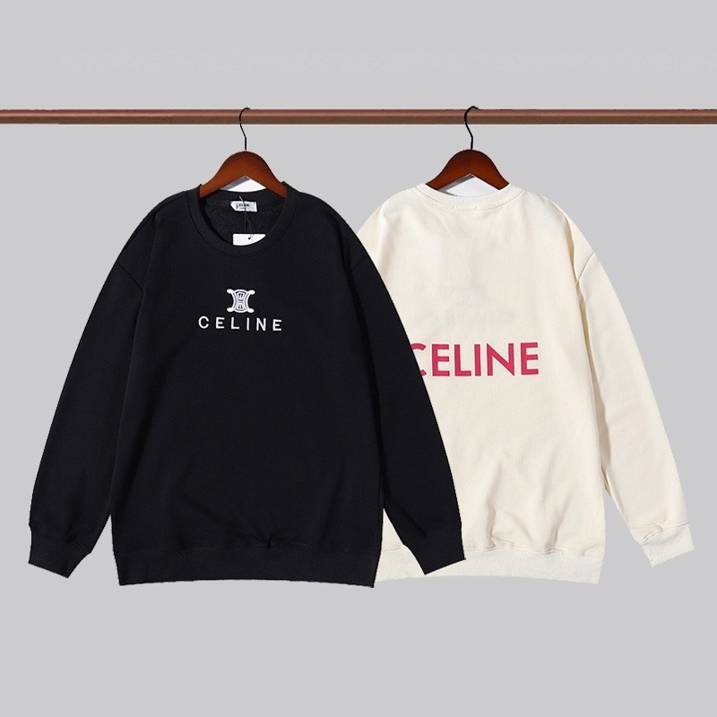 CELINE Áo nỉ cổ tròn dáng rộng in chữ thời trang cho nam và nữ