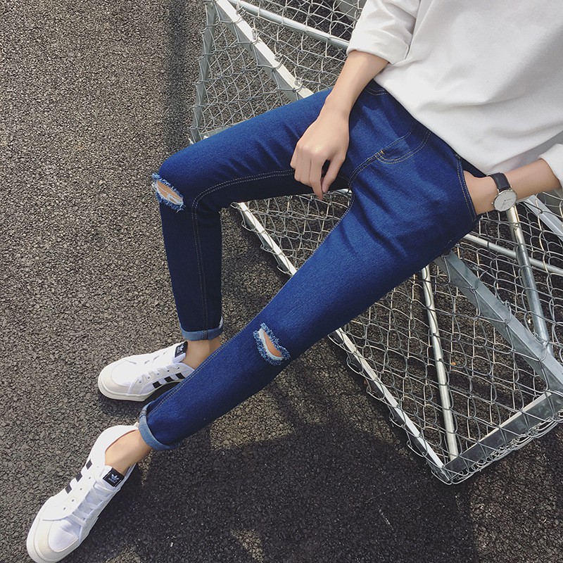 [HOT] Jean rách xanh Hàn Quốc form skinny A205