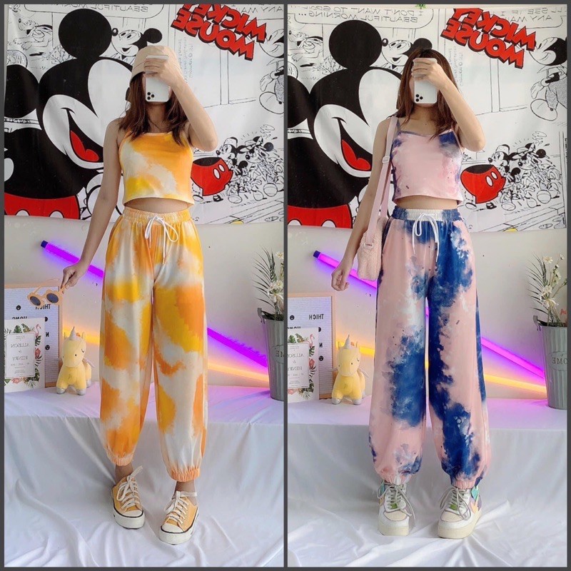Set Áo CropTop Hai Dây-Jogger Pant Loang Màu Ảnh Thật