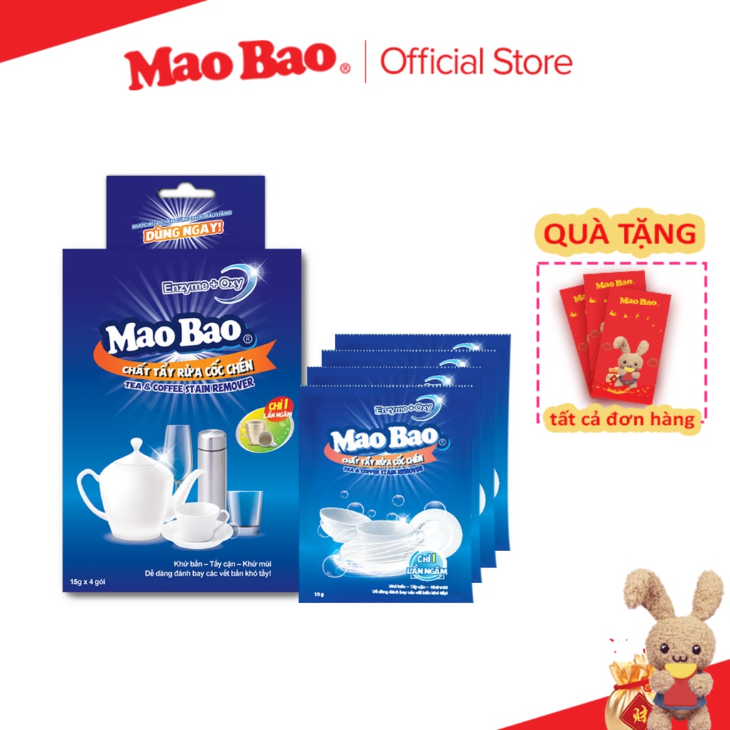 Chất Tẩy Rửa Cốc Chén - Tea & Coffee Stain Remover Mao Bao 15g x 4 gói