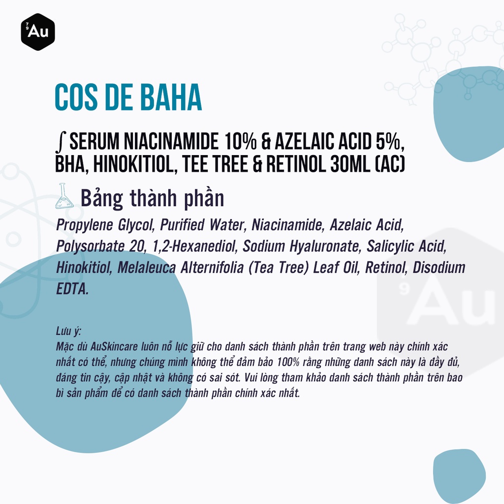 Cos De BAHA | Serum Niacinamide 10% + Azelaic Acid 5% Hỗ Trợ Giải Quyết Các Vấn Đề Về Mụn 30ML (AC)