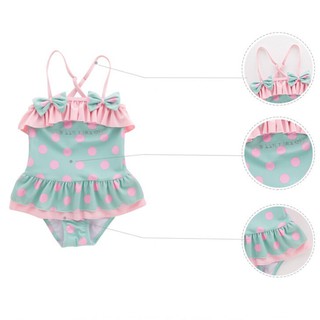 Đồ Bơi Bé Gái + Nón chấm bi xanh