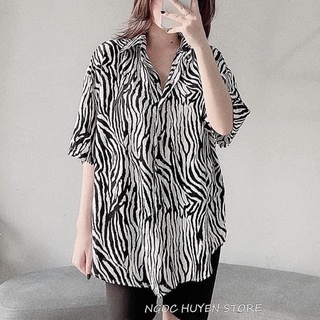 Áo sơ mi nữ lụa form rộng tay lỡ hoạ tiết hottrend bò sữa , ngựa vằn , da beo cực hot thời trang - A588