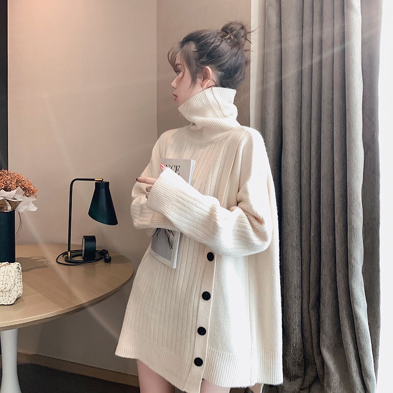 Áo Sweater Dệt Kim Cổ Lọ Tay Dài Màu Trơn Phong Cách Hàn Quốc Mới Cho Nữ