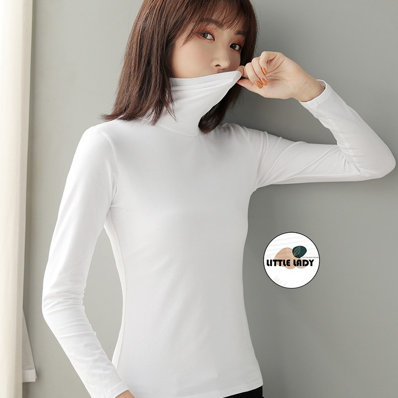 Áo Cổ Lọ Big Size Nữ Tay Dài Co Dãn Chất Cotton 4 Chiều Form Rộng Dưới 80Kg Màu Trắng "CL"