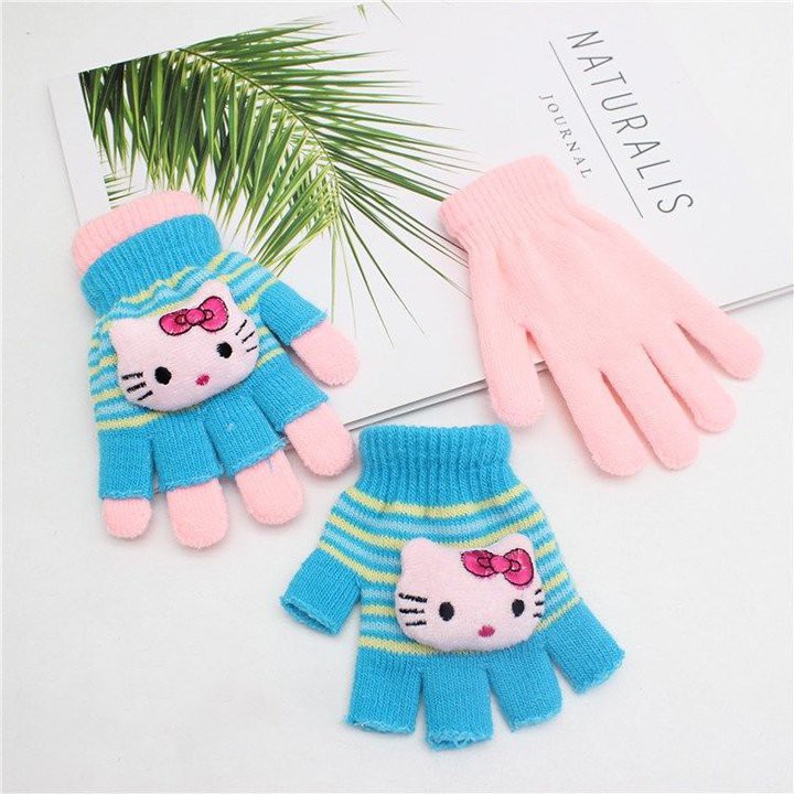 Găng tay len 2 lớp đính gấu bông đáng yêu cho bé