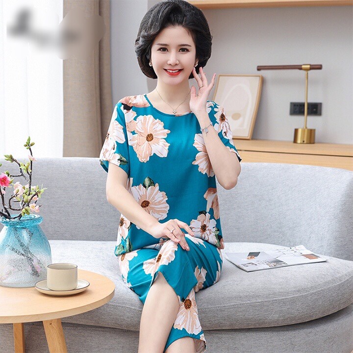 Bộ mặc nhà trung niên cho mẹ, cho bà - vải lanh mềm