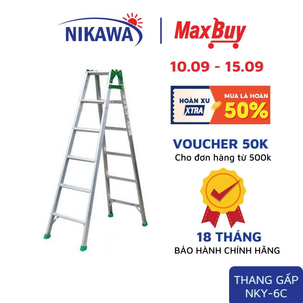 Thang nhôm gấp chữ A có thể dùng chữ I Nikawa NKY-6C - 6 bậc - nhập khẩu Nhật Bản - bảo hành 18 tháng