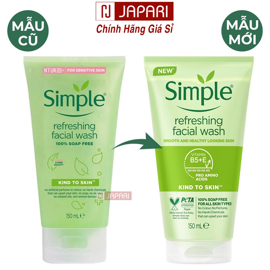 Combo Sữa Rửa Mặt Simple + Nước Tẩy Trang Simple + Toner Nước Hoa Hồng Simple + Kem Dưỡng Ẩm Simple Chính Hãng Japari