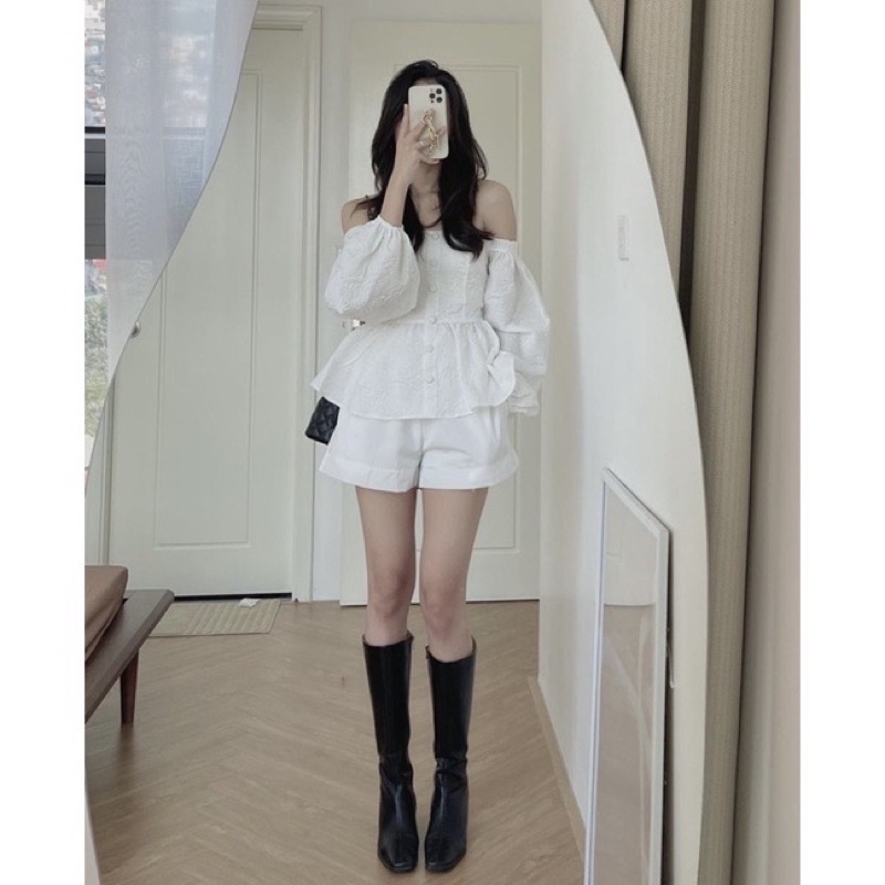 Áo Gấm trễ vai kiểu dáng babydoll✨Chất xốp xinh siêu sang