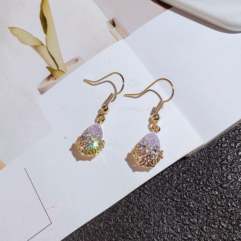 Khuyên tai JIUDUOLAN thiết kế giọt nước đính đá zircon nhân tạo sáng bóng phong cách mới thanh lịch dễ phối đồ
