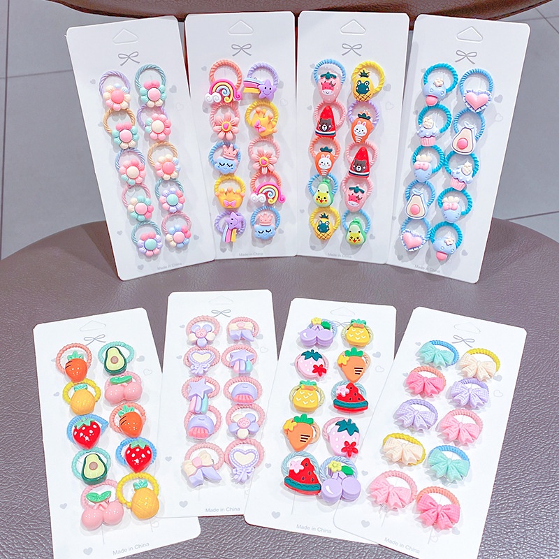 Set 10 dây buộc tóc cao su họa tiết hoạt hình dễ thương cho bé